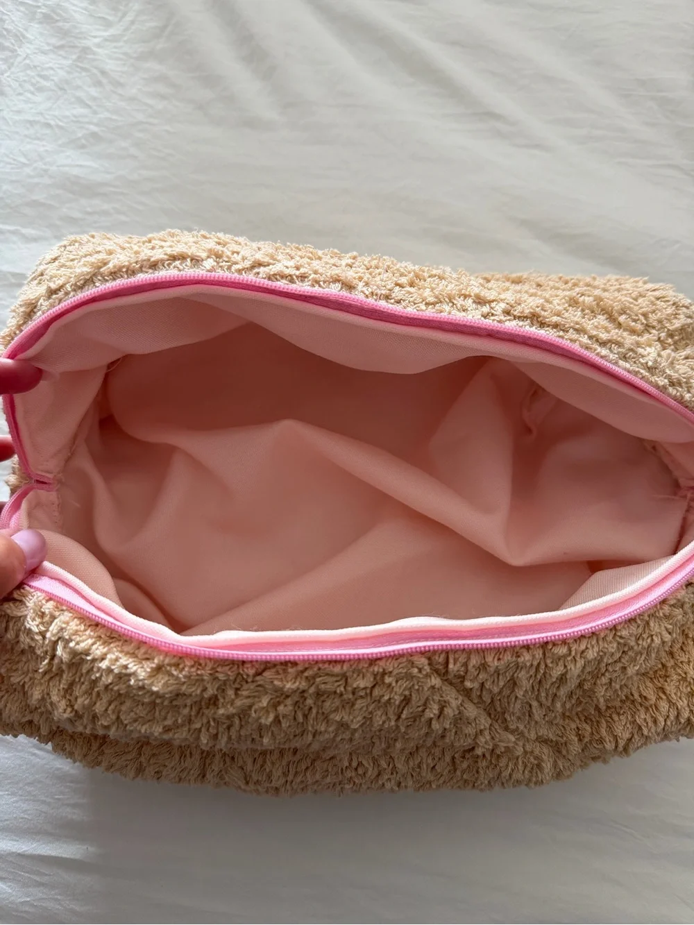 ayjay Beige Quilted Terry Zip Cosmetic Bag